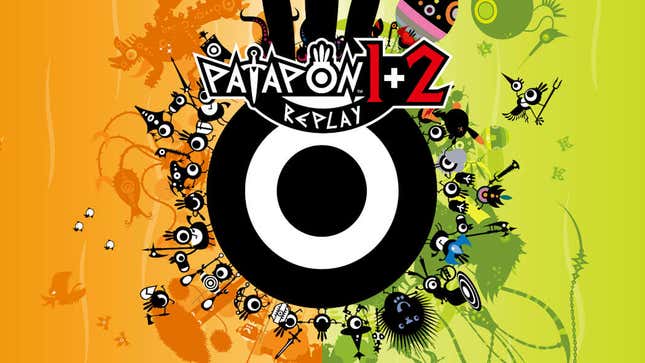 The official logo for Patapon 1 + 2 Replay.