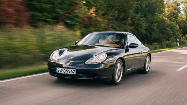 Front 3/4 view of a black Porsche 996 911