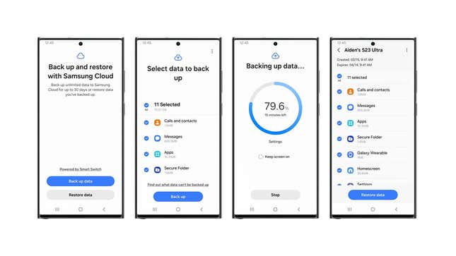 A screenshot of Samsung's temporary backup mechanism 