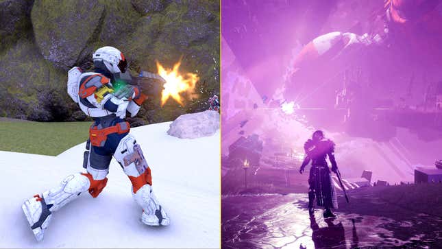 A composite image shows a spartan from Halo and a guardian from Destiny 2.