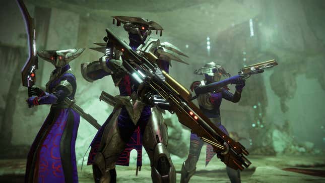 A screenshot of a full fireteam using armor and weapons from the ongoing Destiny 2 episode, Echoes.