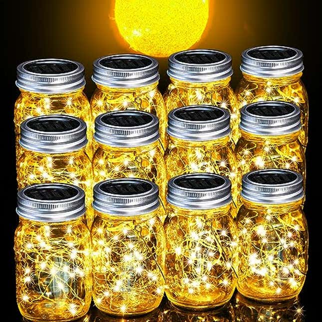 Image for article titled Cooo 12 Pack Crystal Glass Solar Lanterns Outdoor Waterproof 30LED Mason Jar Lights Solar Powered Garden Handmade Wall Lighting Fixtures（Just a Little More, Now 17% Off