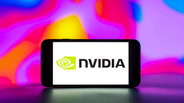  In this photo illustration, the Nvidia logo is seen displayed on a mobile phone screen.