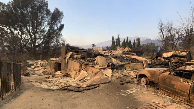 A photo of the burned remains of a garage in Los Angeles. 