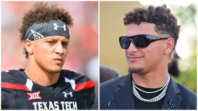 Patrick Mahomes en 2015 ; Patrick Mahomes en 2024.