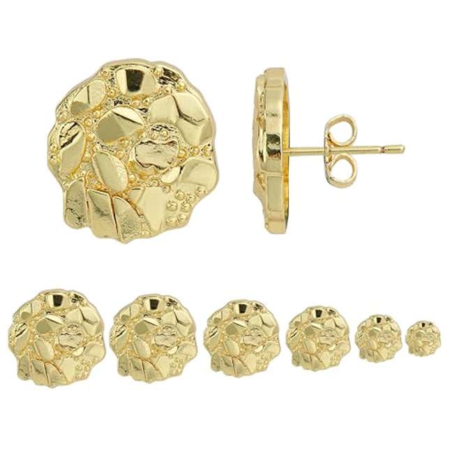 Image for article titled 14k Gold Round Rough Textured Cookie Nugget Stud Earrings For Men/Women Unisex (M(10mm)), Now 19% Off