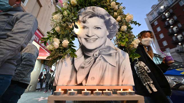 Candles burn at a memorial to late actress Betty White next to her star on the Hollywood Walk of Fame, December 31, 2021 in Hollywood, California.