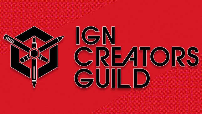 An image shows the IGN Creators Guild logo on a red background. 