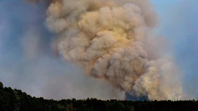 Smoke from the fire over Wharton State Forest in New Jersey. 