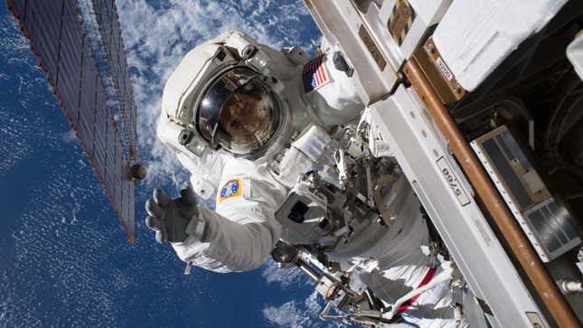 Astronaut Ricky Arnold performing a spacewalk on the International Space Station in 2018