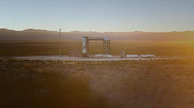 Blue Origin’s New Shepard rocket at its launchpad in West Texas.
