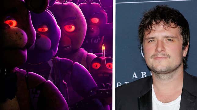 Josh Hutcherson with Five Nights at Freddy's robots