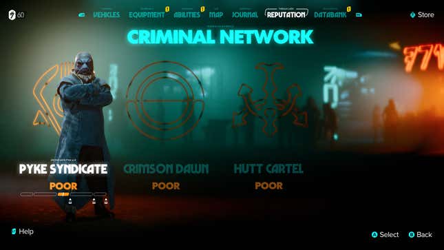 The Criminal Network screen.