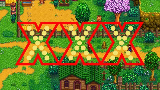 A Stardew Valley screenshot with XXX lights across it.