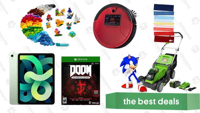 Image for article titled Friday&#39;s Best Deals: iPad Air, LEGO Masters Bundle, DOOM Slayers Collection, Greenworks Lawn Mower, Lacoste Beach Towels, bObsweep Robovac and Mop, and More