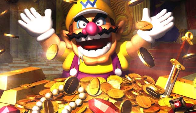 Wario plays with treasure 