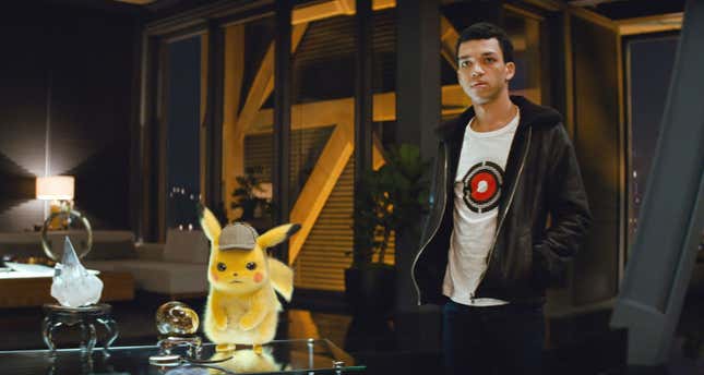 Pikachu and Tim look at each other offscreen.