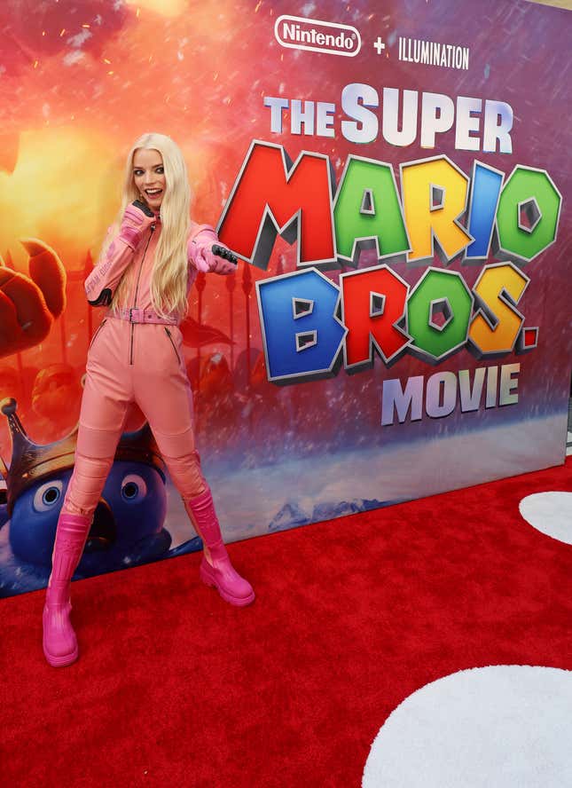 Actress posing at a special screening of The Super Mario Bros. Movie