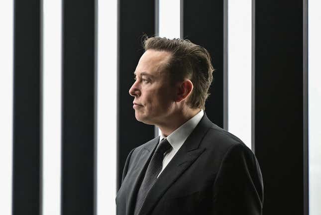 Tesla CEO Elon Musk is pictured as he attends the start of the production at Tesla’s “Gigafactory” on March 22, 2022, in Gruenheide, southeast of Berlin.