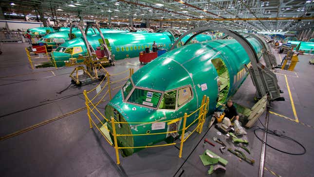 Boeing 737 Max fuselages at a Spirit AeroSystems factory