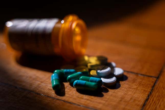  In a photo illustration, prescription drugs are seen next to a pill bottle on July 23, 2024 in New York City.