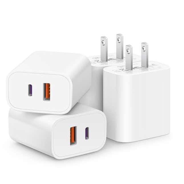 Image for article titled [4 Pack] USB C Charger Block Fast Charging Multiport Wall Charger [PD 20W USB-C &amp; QC 3.0 USB Port] for IP 16/15/14/13/12/11/X/8, Now 17% Off