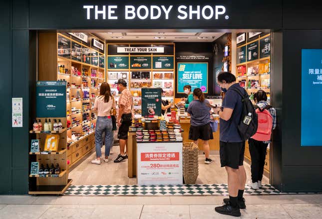 Shoppers at The Body Shop in Hong Kong’s Tung Chung district. 