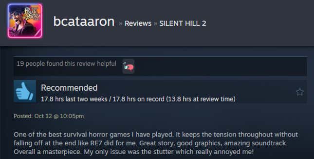 Image for article titled Silent Hill 2 Remake, As Told By Steam Reviews