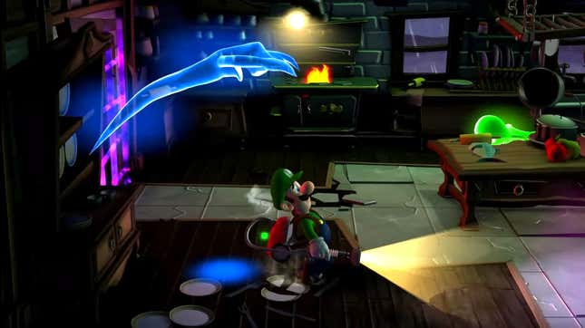 Luigi runs from a mysterious ghost.