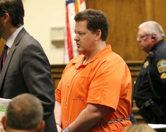 FILE - Todd Kohlhepp appears in court, Friday, May 26, 2017 in Spartanburg, S.C. Kohlhepp, who is serving a life sentence, illegally obtained guns from Academy Sports Outdoors, according to a lawsuit. The sporting goods chain is paying the families of three people shot to death by Kohlhepp $2.5 million after the store sold guns to a straw buyer for the killer, who was a felon and couldn’t legally buy the weapons. (John Byrum/Spartanburg Herald-Journal via AP, File)