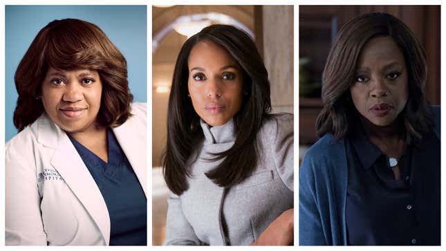 Chandra Wilson as Miranda Bailey on ‘Grey’s Anatomy,’ left; Kerry Washington as Olivia Pope, on ‘Scandal’ and Viola Davis as Annalise Keating on ‘How to Get Away with Murder.’