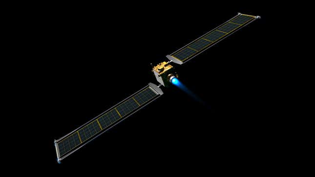 Artistic depiction of the DART spacecraft with its solar panels extended.