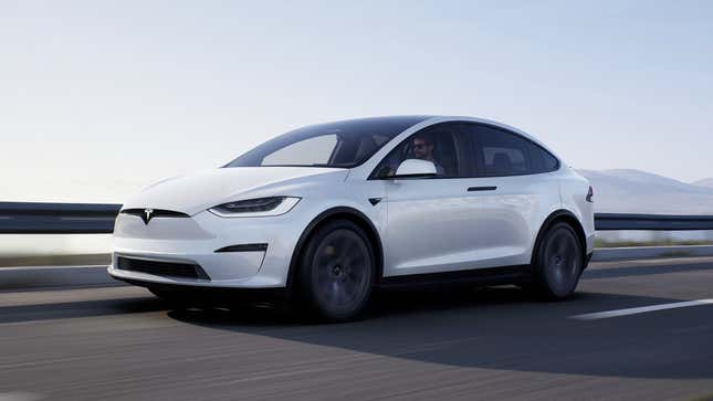 A white 2022 Tesla model X.