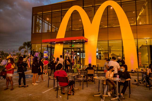 Customers dine at a McDonald’s restaurant.