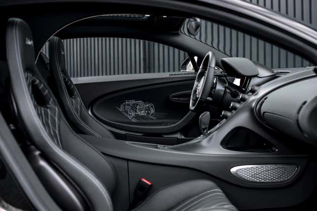 Black interior of a Bugatti Chiron Super Sport