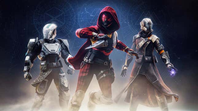 Key art of Destiny 2's ten-year anniversary armor, with looks inspired by some of the first game's original artwork.