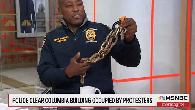 NYPD officer insisting a bike chain is proof professionals are behind student protests at Columbia