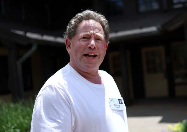 Bobby Kotick makes a strange face in front of the camera.