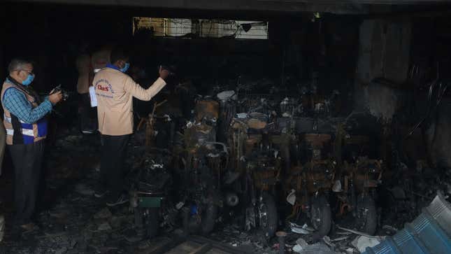 A photo of burned out scooters following a fire in India. 