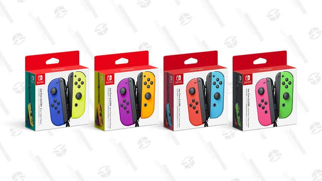 Blue &amp; Neon Yellow Joy Con (L)/(R) | $69 | Amazon
Neon Purple &amp; Neon Orange Joy Con (L)/(R) | $69 | Amazon
Neon Red &amp; Neon Blue Joy Con (L)/(R) | $69 | Amazon
Neon Pink &amp; Neon Green Joy Con (L)/(R) | $69 | Amazon