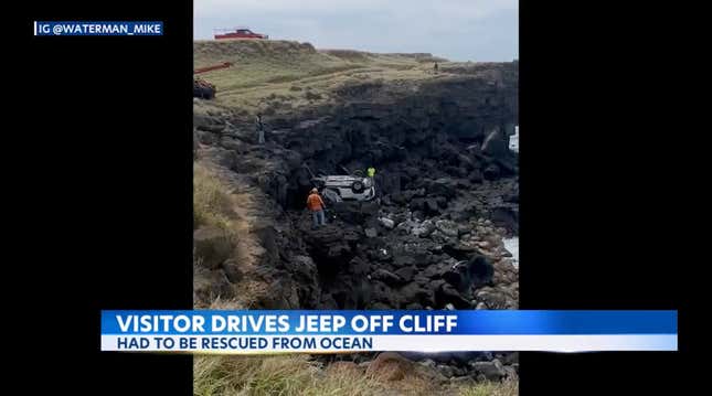 Image for article titled Dude Drives Jeep Off 60-Foot Cliff In Hawai&#39;i Only To Be Rescued At Sea