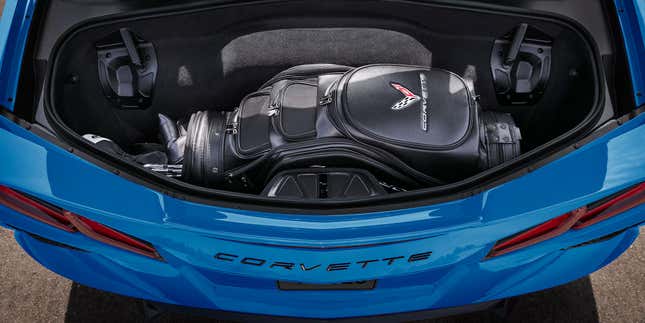 Chevrolet Corvette trunk with golf clubs inside