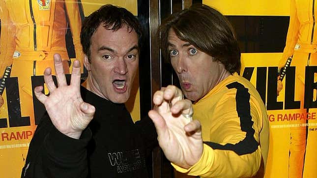 Tarantino and Jonathan Ross doing kung-fu at the London Premier of Kill Bill Vol. 1
