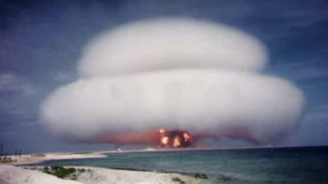 An image from YouTube shows a mushroom cloud from a U.S. above-ground nuclear test. The Lawrence Livermore National Laboratory in California released the first set of restored films of nuclear tests conducted by the U.S. government from the 1940s to the early 1960s on YouTube on March 15, 2017. 