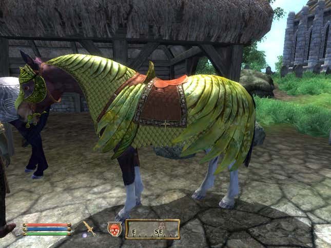Ein Screenshot zeigt eine Pferderüstung, wie sie in Oblivion zu sehen ist. 