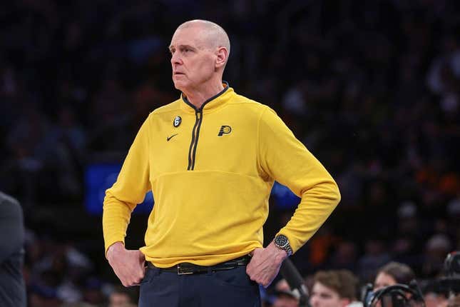 Apr 9, 2023; New York, New York, USA; Indiana Pacers head coach Rick Carlisle looks on during the second quarter against the New York Knicks at Madison Square Garden.