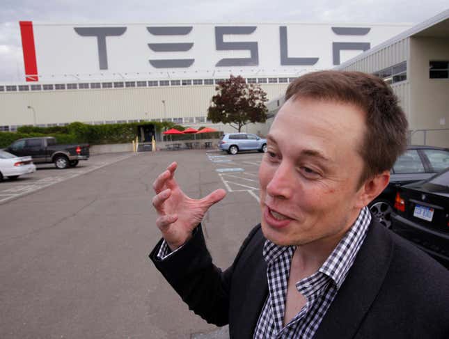 Tesla CEO Elon Musk unveils the new Tesla factory in Fremont, Calif., Wednesday, Oct. 27, 2010.