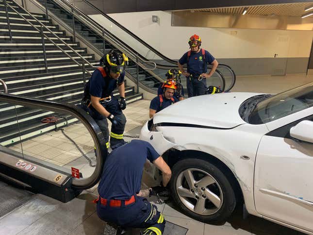Image for article titled Car Thief Drives Mazda6 Down Bus Station Staircase in Madrid