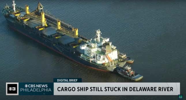 Algoma Verity cargo carrier ship stuck aground in Philadelphia