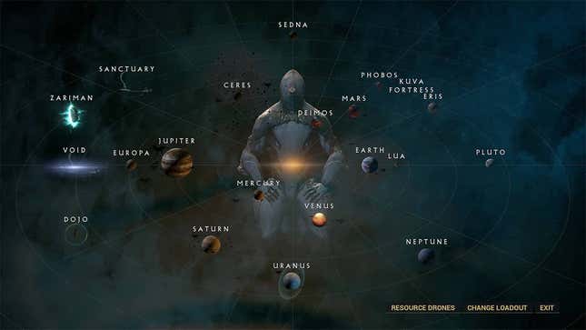 A map shows various planets and other locales in space.